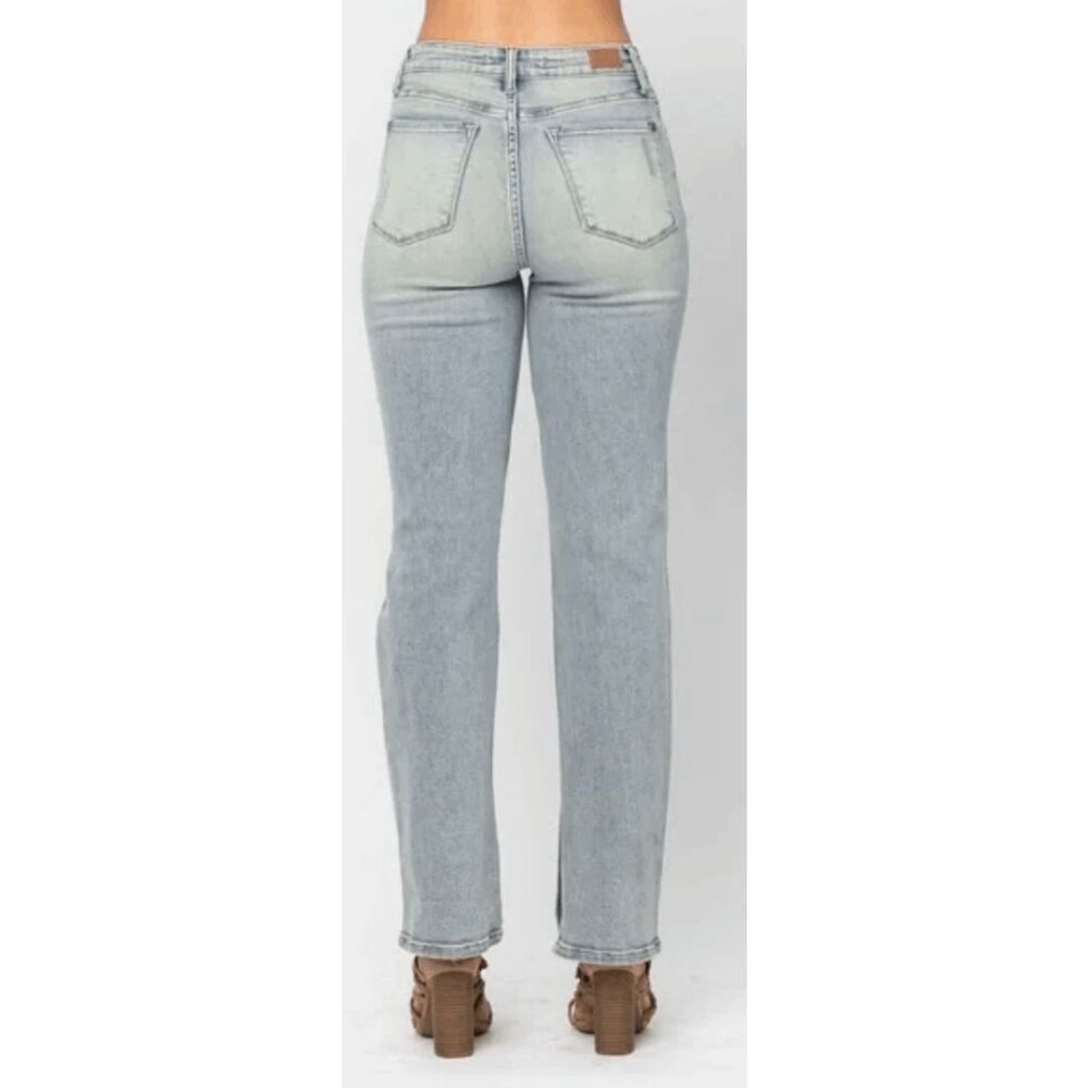 Judy Blue NWT High Rise Slit Hem Straight Leg Jeans JB88511 32” In Light Blue 7 - Picture 3 of 5